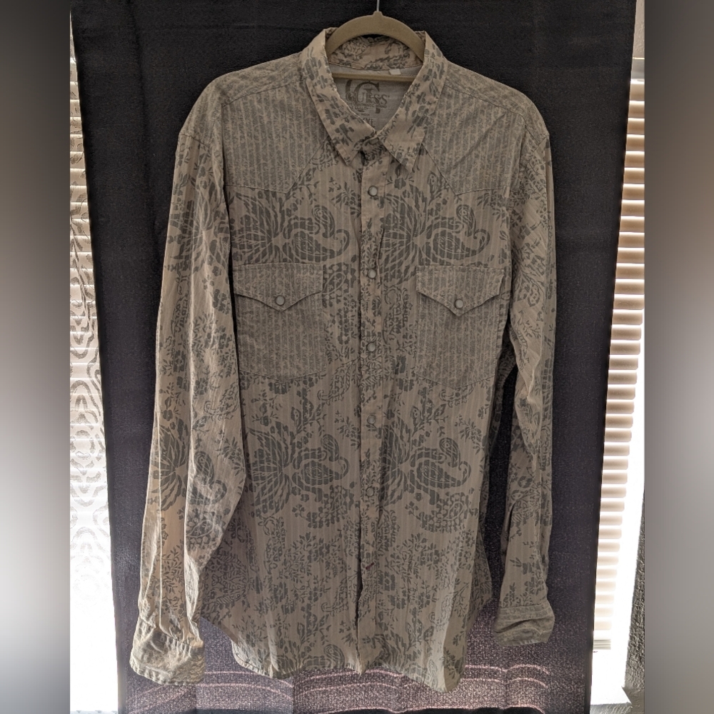 GUESS Men's Gray Paisley Pattern XXL